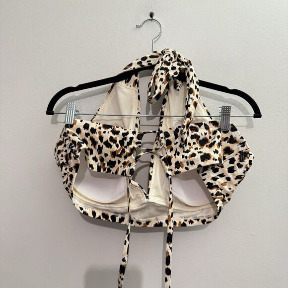 New Wild Fable Swim Top Womens 3X Plus Leopard Print Glam Halter Tie Back Brown - Picture 3 of 6
